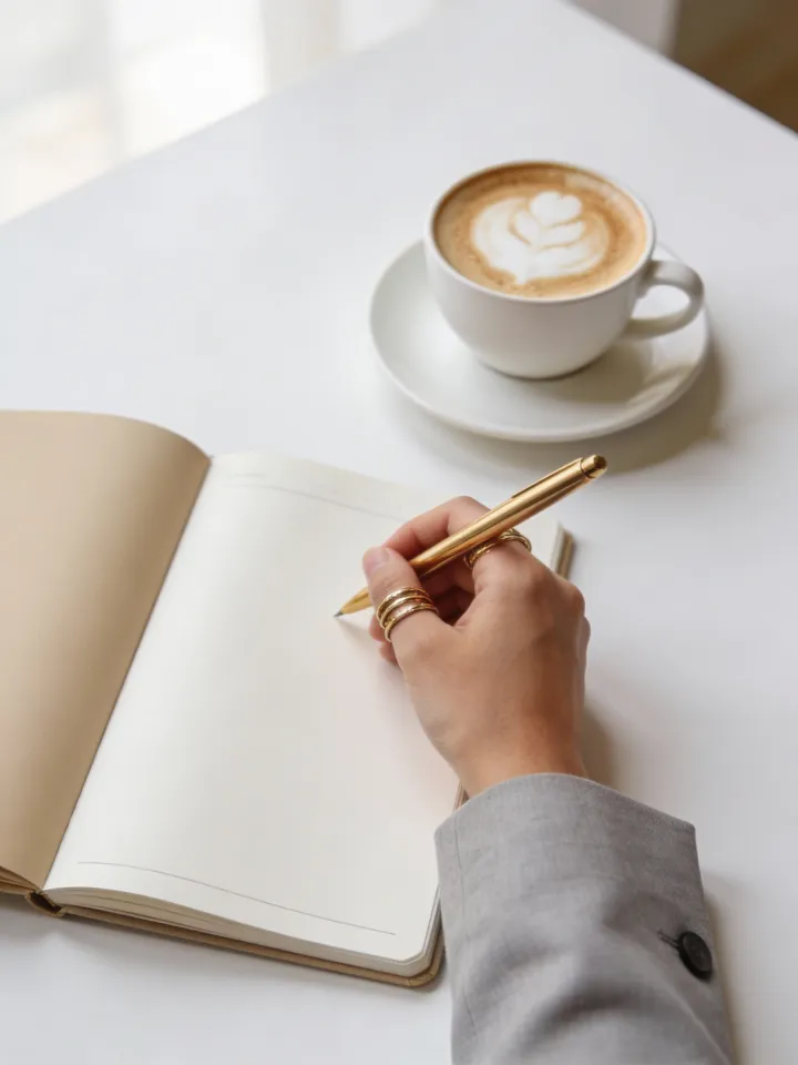 Donna italiana che scrive con ispirazione